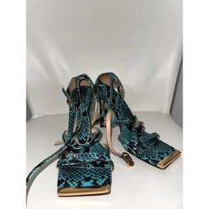 Turquoise snake leather sandals